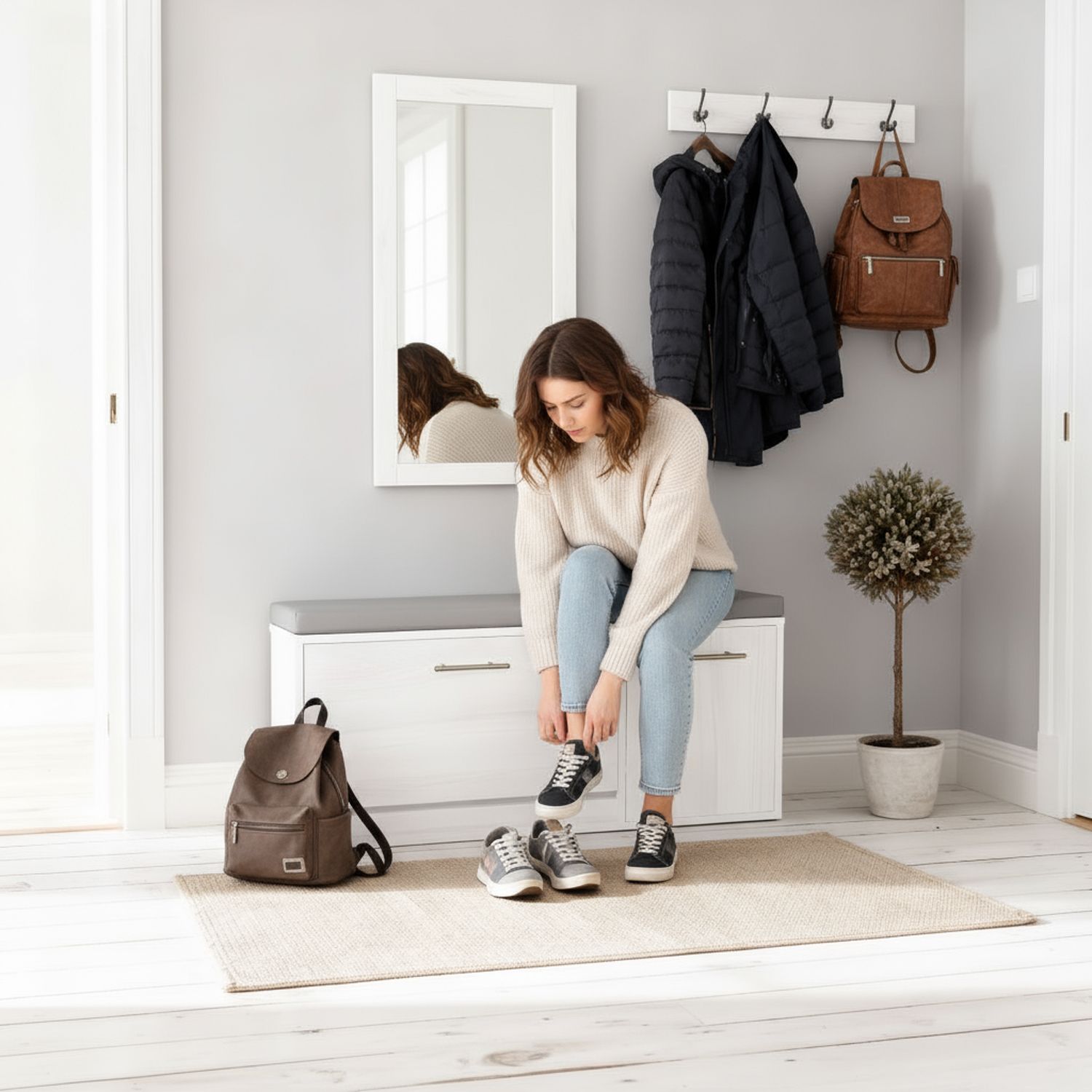 Soohow Piccola panca per scarpe per ingresso con cuscino scarpiera con contenitore e seduta, scarpiera per ingresso