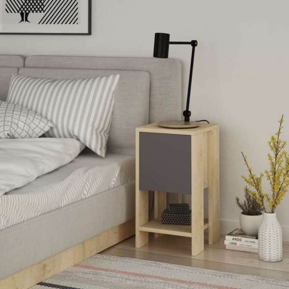 31814.jpg Comodino Ema rovere e antracite anta ribalta 30x30x55h - immagine 1