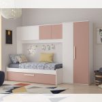 Cameretta a ponte 6007 con letto estraibile e armadio colore bianco e rosa antico reversibile - immagine 2