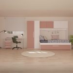 Cameretta a ponte 6007 con letto estraibile e armadio colore bianco e rosa antico reversibile - immagine 3