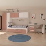 Cameretta a ponte 6007 con letto estraibile e armadio colore bianco e rosa antico reversibile - immagine 6