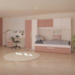 Cameretta a ponte 6007 con letto estraibile e armadio colore bianco e rosa antico reversibile - immagine 7
