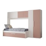 Cameretta a ponte 6007 con letto estraibile e armadio colore bianco e rosa antico reversibile - immagine 9