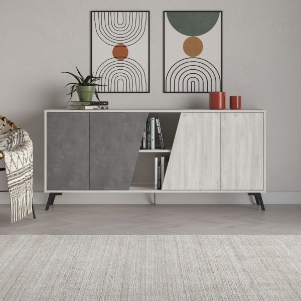 Madia Fiona 180 cm. con 2 ante bianco vintage e due ante retro grey