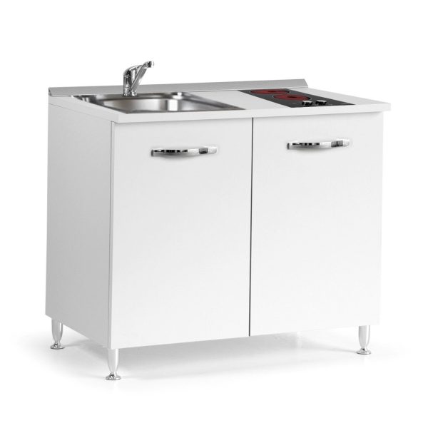 Cucinino 120 cm 2 ante bianco larice lavello e piano cottura in vetroceramica 120x60x85H