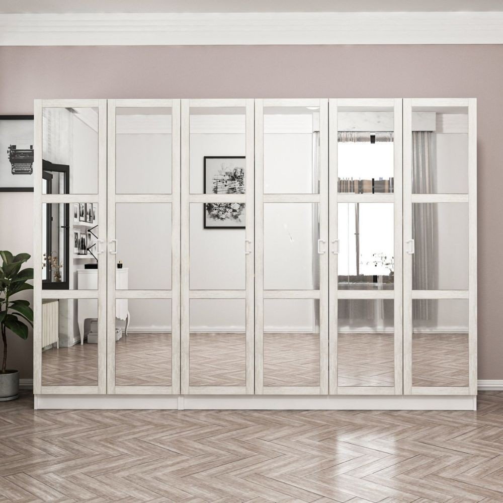 37802.jpg Armadio Kale colore bianco con 6 ante battenti a specchio - immagine 1