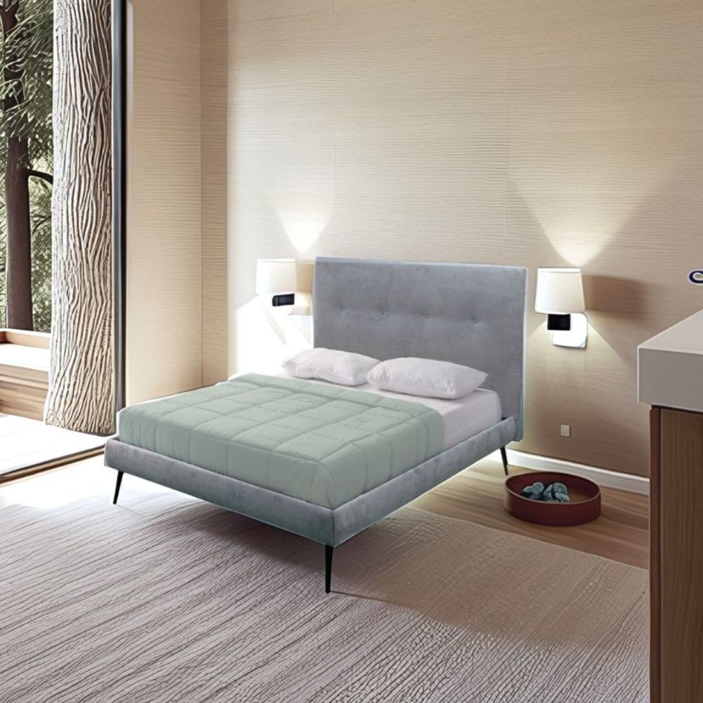 38561.jpg Letto una piazza e mezza Stiletto con rete fissa in tessuto grigio chiaro - immagine 1