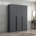 Armadio Kale 3 ante battenti colore antracite effetto cannettato - immagine 2