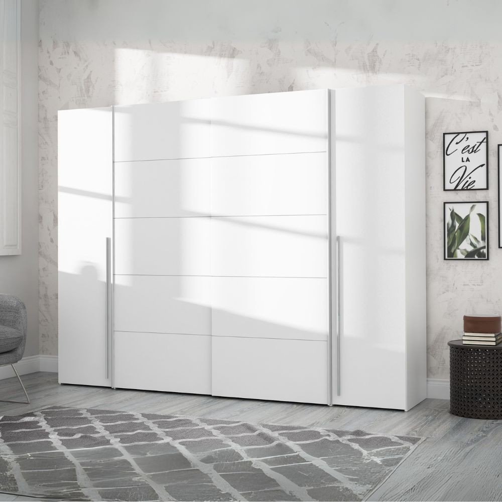 40963.jpg Armadio Callia con 2 ante battenti e 2 ante scorrevoli colore bianco 270.3x61.2xH210.5 cm. - immagine 1
