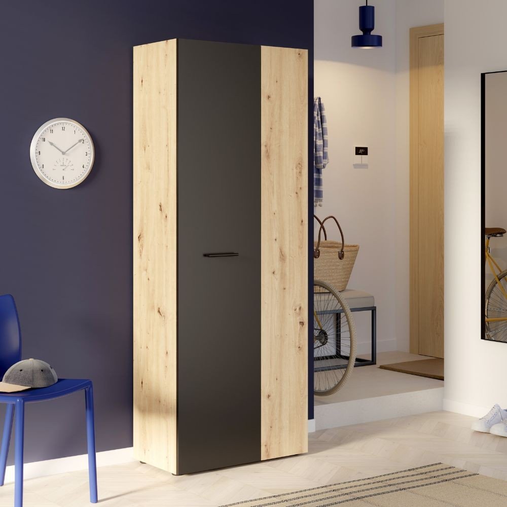 41015.jpg Armadio multiuso Teodoro 2 ante con ripiani struttura rovere e 1 anta nero - immagine 1