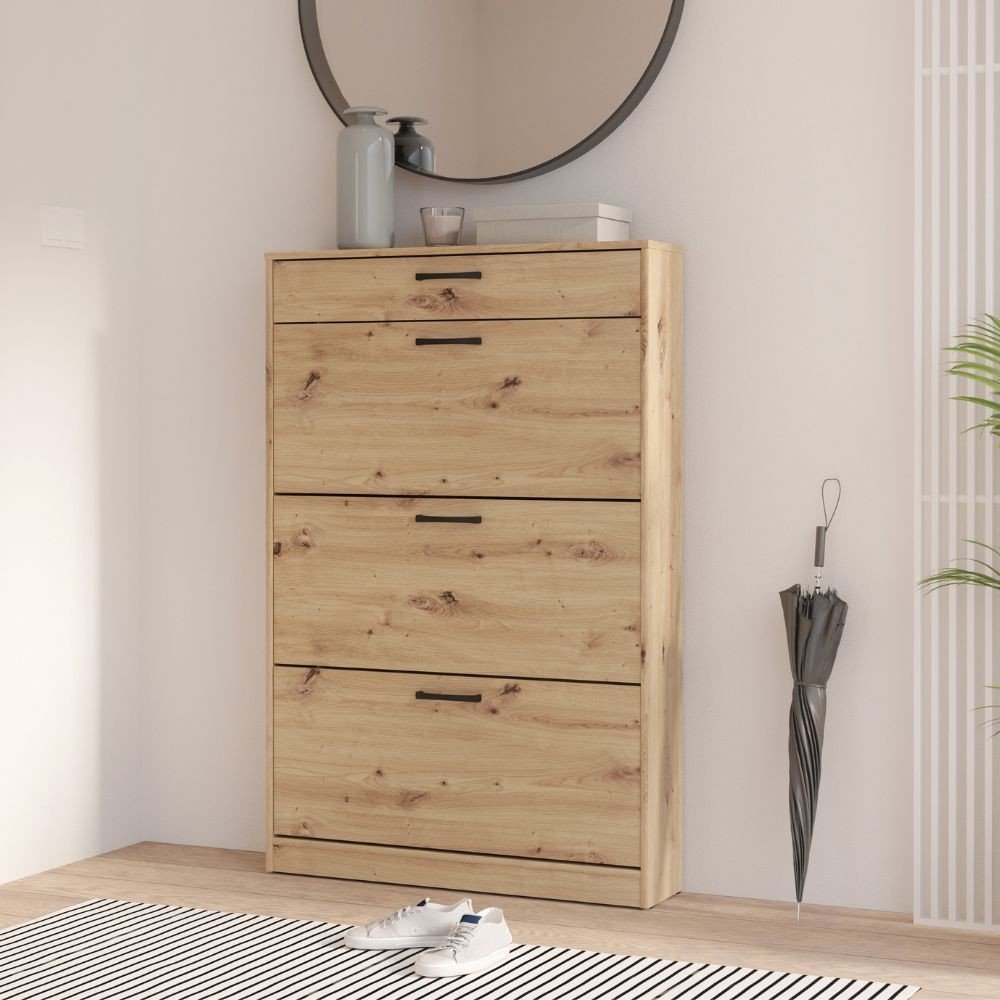 41056.jpg Scarpiera Cecilia con 3 scomparti ed un cassetto colore rovere 83.2x20.4xH 127.7 cm. - immagine 1