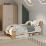 Letto una piazza e mezza Neutra 120x200 cm. con cassetto e 2 vani a giorno colore rovere e cashmere