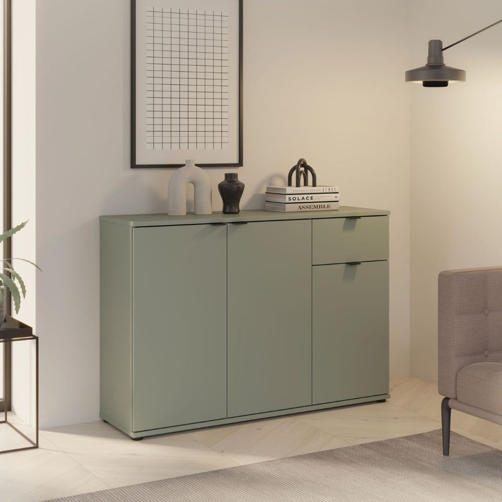 44182.jpg Mobile multiuso Segno con tre ante e 1 cassetto L 120 cm colore verde salvia - immagine 1