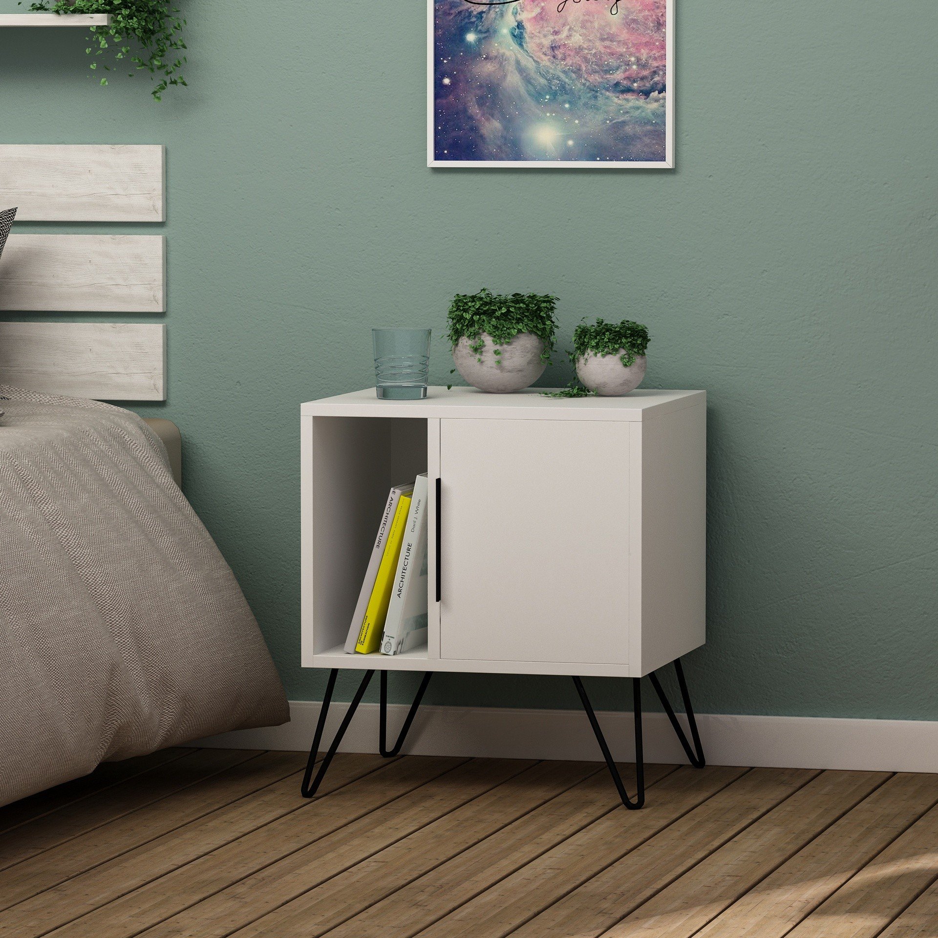 47132.jpg Comodino Glynn colore bianco con anta e vano a giorno - immagine 1