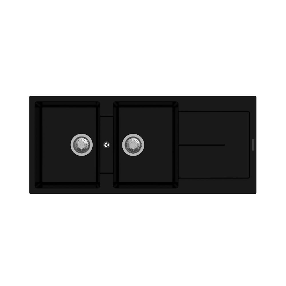 47813.jpg Enigma D200 lavello 2 vasche e gocciolatoio nero - immagine 1
