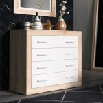 Cassettiera comò Sara 4 cassetti con struttura rovere e frontali bianco