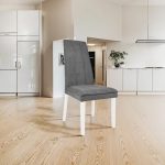 Sedia Tim in legno colore bianco e seduta in tessuto grigio set 2 pezzi