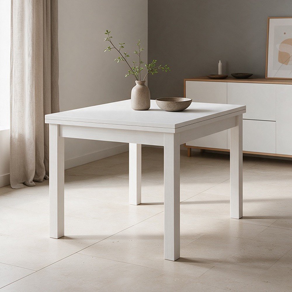 51433.jpg Tavolo raddoppiabile Firenze bianco frassinato 90x90 - immagine 1