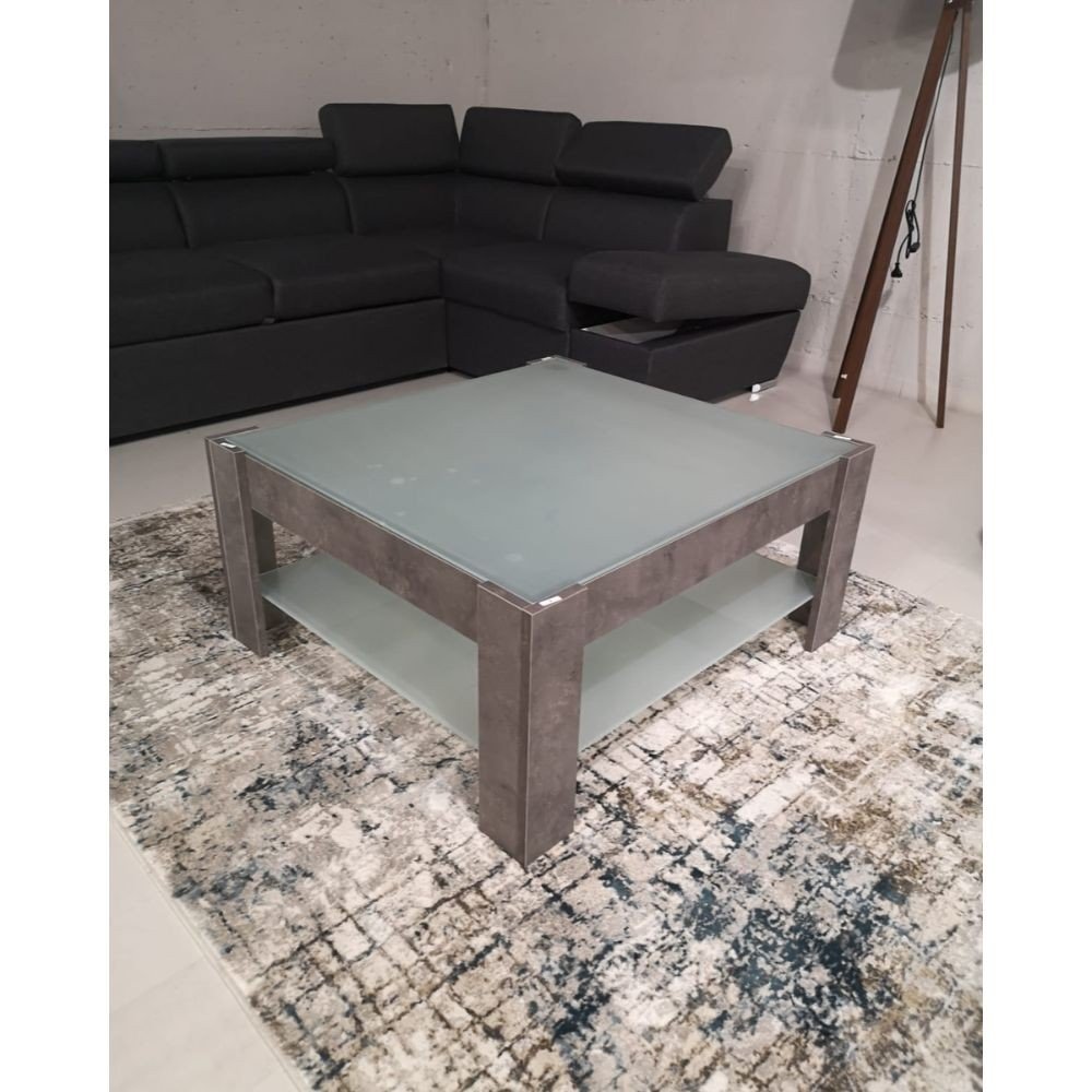 53630.jpg Tavolino da salotto cemento con doppio ripiano in vetro Homy - immagine 1