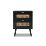 Comodino Vienna61A 2 cassetti nero con frontali effetto vimini - immagine 2