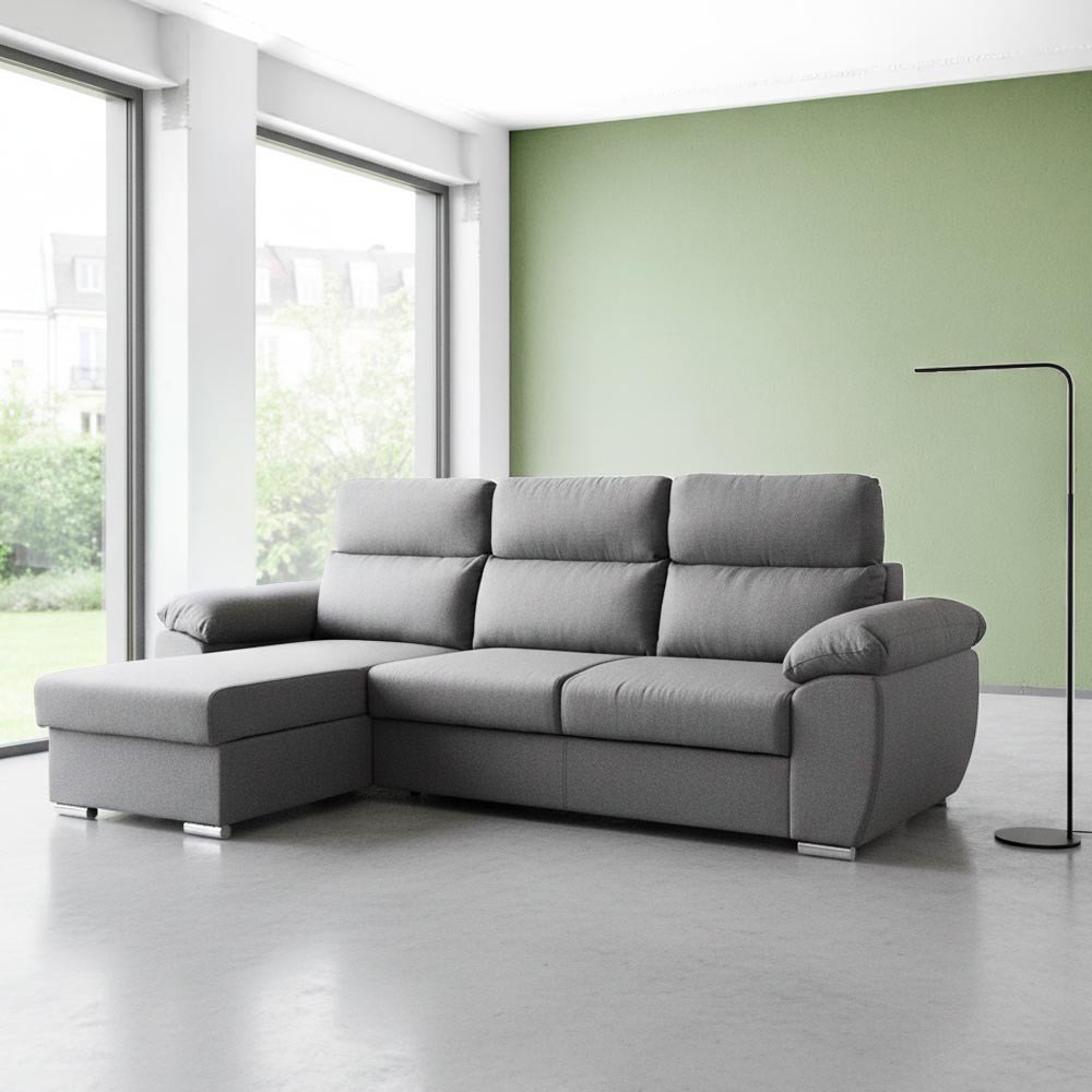 56230.jpg Divano Como II con penisola contenitore in tessuto giulia9713 grigio - immagine 1