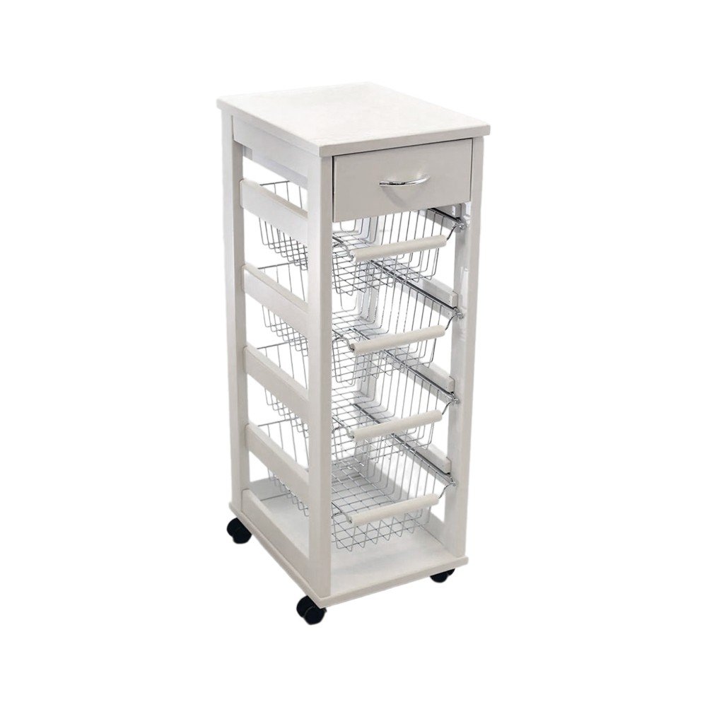 56446.jpg Carrello Vesuvio salvaspazio con piano in legno bianco - immagine 1