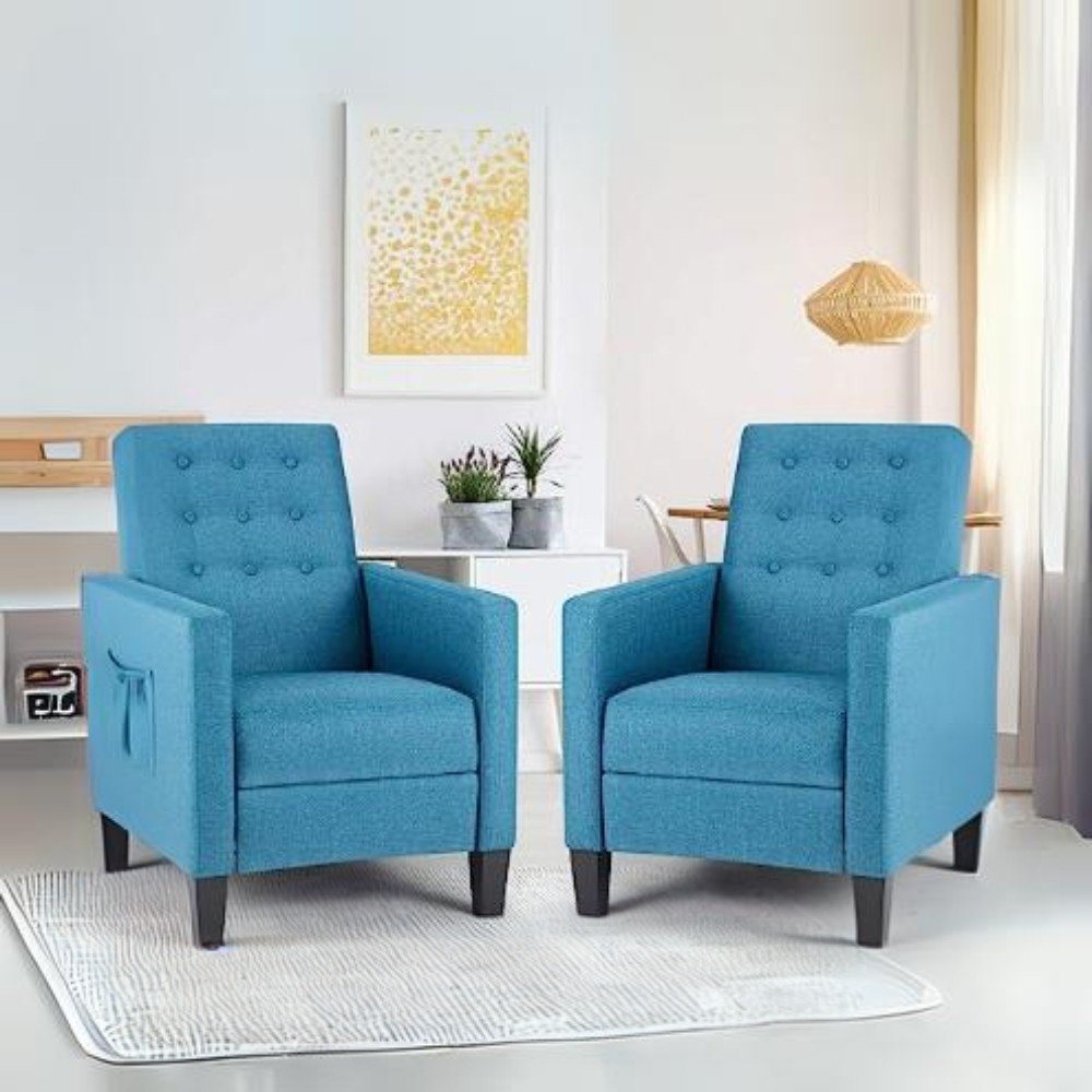 56600.jpg Poltrona Malea recliner 4 punti massaggianti in tessuto blu - immagine 1