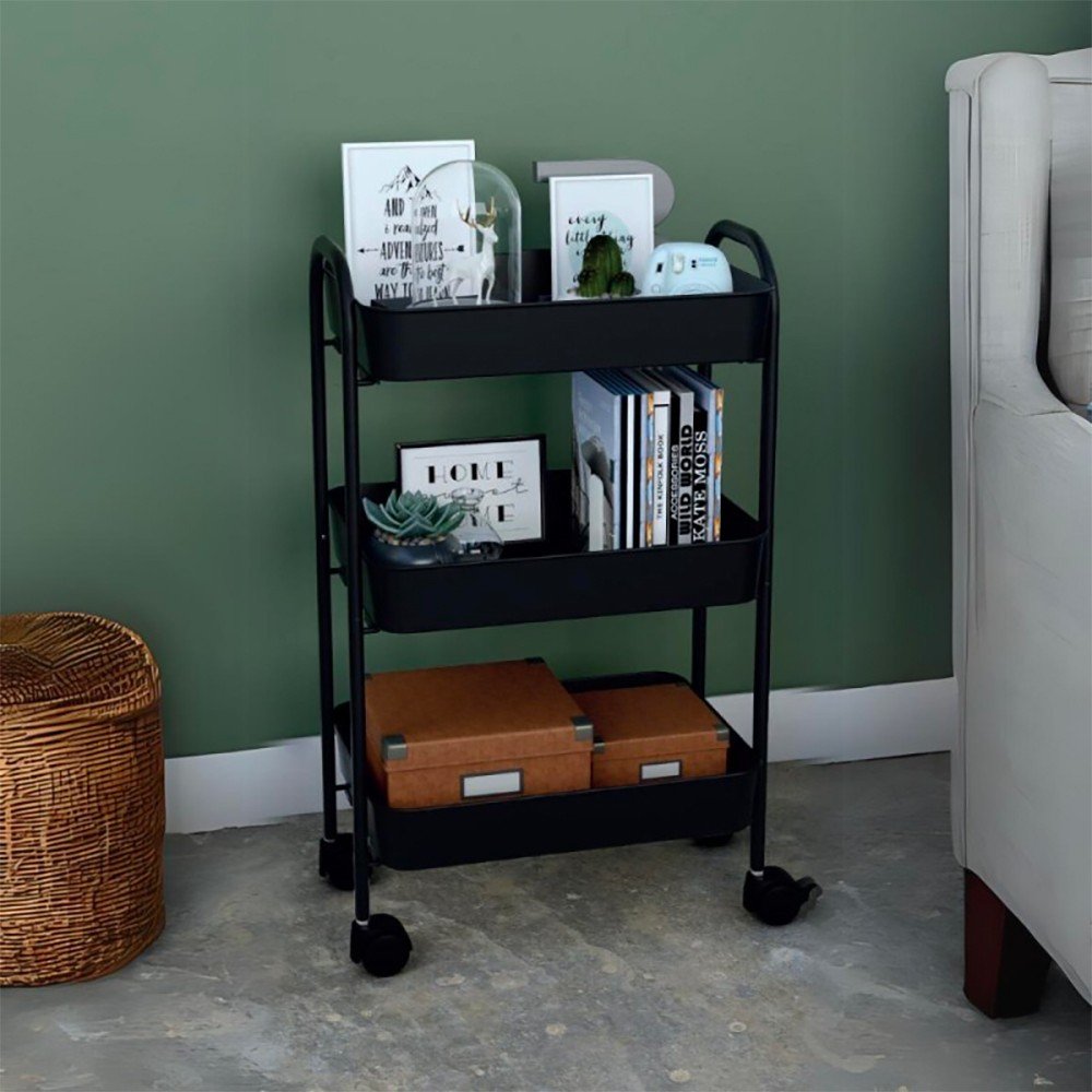 56865.jpg Carrello service multiuso Tier 3 ripiani con rotelle in metallo nero - immagine 1