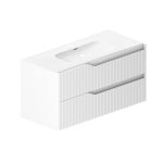 Mobile bagno sospeso Soho con due cassetti effetto cannettato colore bianco opaco 100x45x50 cm. - immagine 2