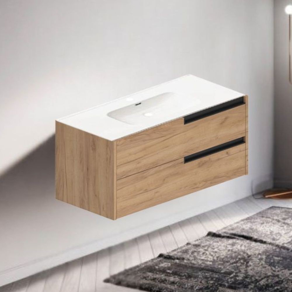 59240.jpg Mobile bagno sospeso Modular con due cassettoni 100x45x50 cm colore rovere miele - immagine 1