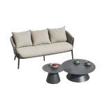 Salotto da esterno Simo composto da divano, due poltrone e doppio tavolino colore antracite, tortora con cuscini beige - immagine 3