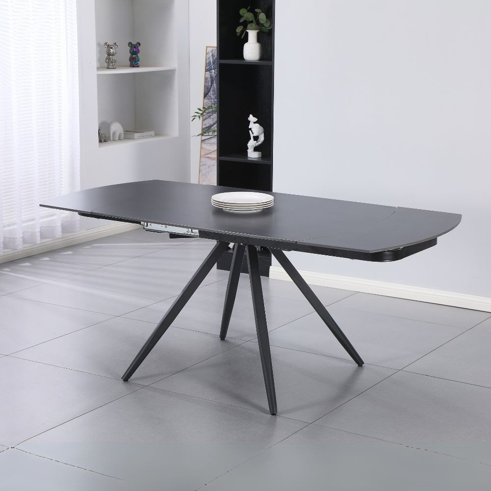 59945.jpg Tavolo girevole allungabile Kitti con piano in ceramica nero opaco e gambe in metallo nero - immagine 1
