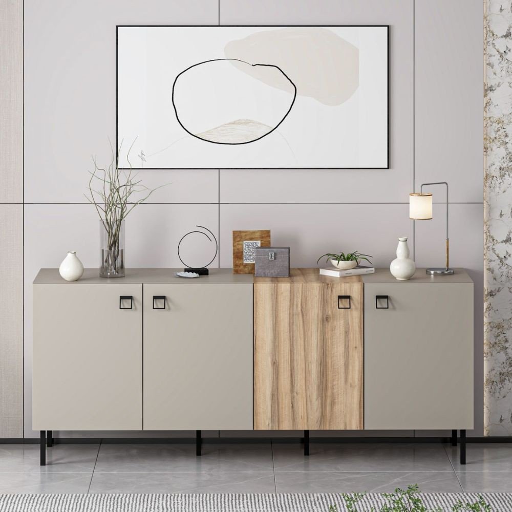 60209.jpg Madia Mila con 3 ante cashmere e 1 anta rovere con maniglie e piedini neri - immagine 1