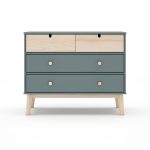 Cassettiera Estefania in legno massiccio con 2 cassetti verde cachi e 2 cassettini pino - immagine 2