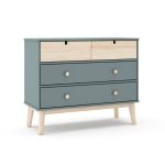 Cassettiera Estefania in legno massiccio con 2 cassetti verde cachi e 2 cassettini pino - immagine 3