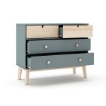 Cassettiera Estefania in legno massiccio con 2 cassetti verde cachi e 2 cassettini pino - immagine 4