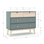Cassettiera Estefania in legno massiccio con 2 cassetti verde cachi e 2 cassettini pino - immagine 7