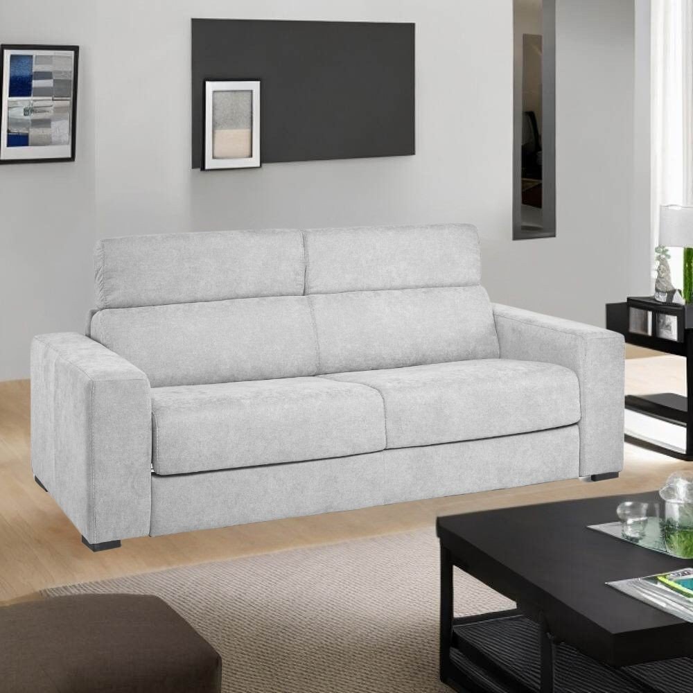 60591.jpg Divano letto Crien 3 posti poggiatesta reclinabili colore Luna 19 grigio chiaro piedini quadrati - immagine 1