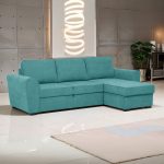 Divano letto corner reversibile Aston con contenitore in tessuto C1702 turchese