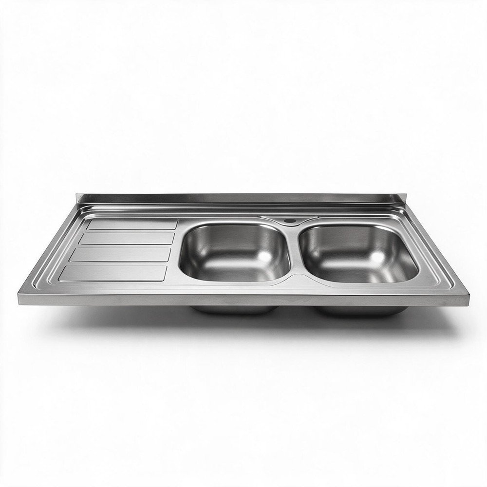 61325.jpg Lavello da appoggio SA46 due vasche con gocciolatoio sinistro 120x60cm. inox - immagine 1