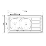 Lavello da appoggio SA46 due vasche con gocciolatoio sinistro 120x60cm. inox - immagine 8