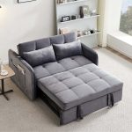 Divano letto Clorene in velluto grigio con tasche e presa USB laterale - immagine 3