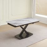 Tavolo Moritz con piano in ceramica effetto marmo bianco M325 lucido e gambe in metallo titanio lucido