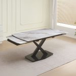 Tavolo Moritz con piano in ceramica effetto marmo bianco M325 lucido e gambe in metallo titanio lucido - immagine 2