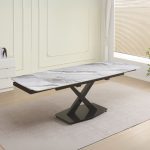 Tavolo Moritz con piano in ceramica effetto marmo bianco M325 lucido e gambe in metallo titanio lucido - immagine 3