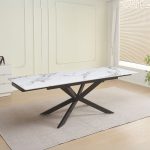 Tavolo allungabile Roxane con piano in ceramica effetto marmo bianco M346 lucido e gambe in metallo nero - immagine 3
