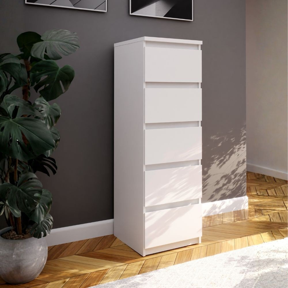 62618.jpg Cassettiera Morgan 5 cassetti 41.8 x 42.2 x H 128 cm. colore bianco opaco - immagine 1