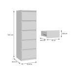 Cassettiera Morgan 5 cassetti 41.8 x 42.2 x H 128 cm. colore bianco opaco - immagine 9
