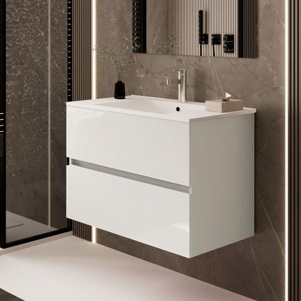 63319.jpg Mobile bagno sospeso Sevilla con 2 cassetti 80x44.6x52 cm colore bianco lucido - immagine 1