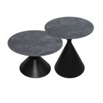 Set 2 tavolini da salotto basso Punto con piano effetto marmo nero e gambe in metallo nero - immagine 2